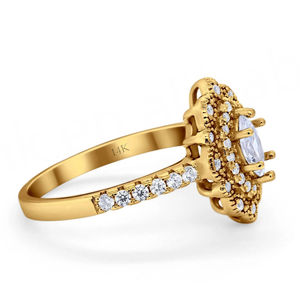 Anillo de Compromiso y Boda con Halo de Diamantes de Corte Marquesa Chapado en Oro Amarillo de 14 Quilates y Moissanita, Joyería Fina - Product Image 2