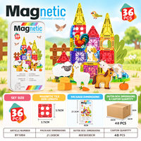 Jouets éducatifs sensoriels STEM pour enfants en bas âge, garçons et filles : blocs de construction magnétiques DIY Mini Ferme, tuiles magnétiques de 3,75 cm, boîte en métal