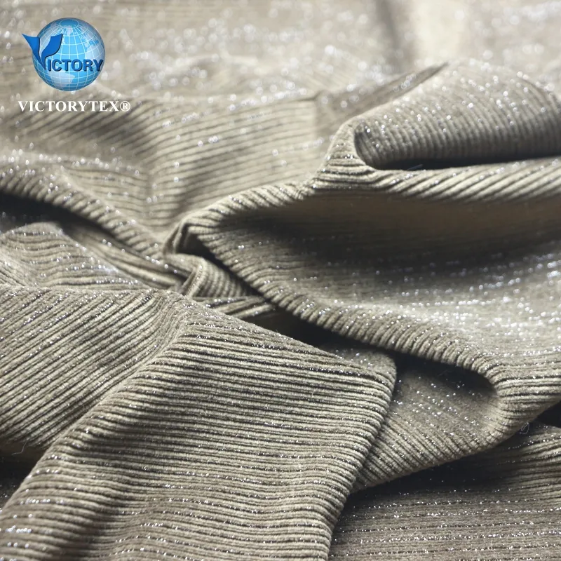 Metal şerit iplik Polyester Spandex elastik streç örgü yatay damla iğne kaburga kadife kadife kumaş için giysi elbise kanepe