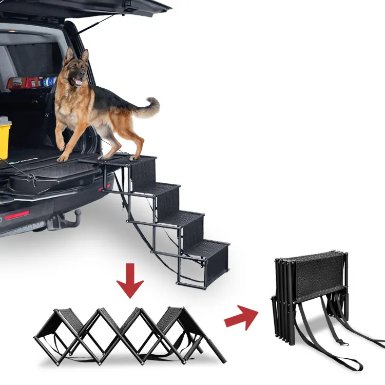 Phổ biến hiện đại con chó xe đoạn đường nối du lịch ngoài trời di động dày vải thép ống có thể gập lại Pet cầu thang