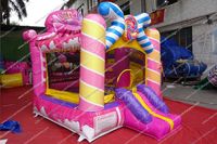 Videur gonflable de thème rose de sucrerie combiné avec le château sautant de glissières pour le parc à thème d'enfants pour l'amusement