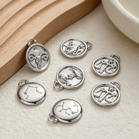 Pendentif Disque Horoscope Plaqué Or 18K, Charm Astrologique Gaufré Vintage, Collier Commémoratif Anniversaire, Accessoires Bijoux Femme