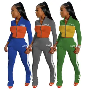 Benutzer definierte Frühling Frauen Kleidung Patchwork 2pc Jogging hose Sets Outfits Half Zipper Jogger Zweiteiler Set