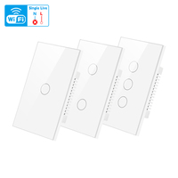 Interrupteur mural intelligent WiFi à écran tactile en verre trempé pour maison connectée, sans fil neutre requis, télécommande, interrupteur d'éclairage intelligent
