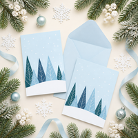 Carte de vœux personnalisée de Noël 5x7 pouces en carton 300 g/m² avec impression numérique estampée à chaud motif sapin bleu glace et carte assortie en kraft