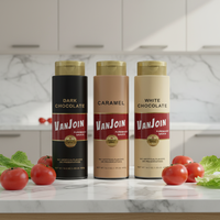 Bouteille de sauce en plastique premium 500 ml avec bouchon doré personnalisable pour sauce chocolat-caramel, emballage de détail, prête pour la chaîne d'approvisionnement B2B