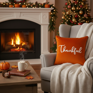 EUty 20"x20" Velvet <b>Throw</b> <b>Pillow</b> Cover Embroidered Thankful Holiday Decorative Cushion Case Reverse Fleece Holiday Decor - Product Image 5