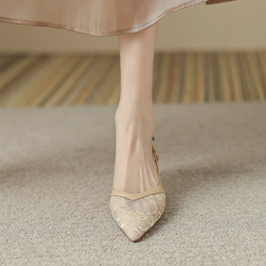 Sandales d'été pour femmes à talons hauts Bao Toe Sexy Lace Hollowed-Out Design avec Roman Small Shoes Factory Wholesale Soft Material - Product Image 3