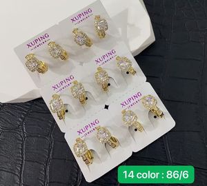 XUPING Jewelry Wholesale Copper Alloy 14K Gold Color Plated Synthetic Cubic Zirconia Stone Fashion <strong>Small</strong> Huggie <strong>Women</strong> <strong>Earrings</strong> - Product Image 5
