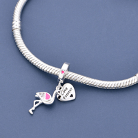 Pan Charms Zilver Rode Ooievaar Kraan Flamingo Vogel Hart Tag Love Forever Bead Fit Originele Armband Sieraden Valentijnsdag Berluque