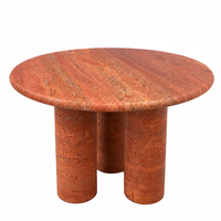Table basse ronde en travertin rouge personnalisée avec pieds solides en pierre, style nordique, en marbre naturel, table d'appoint minimaliste décorative pour salon