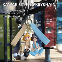 Porte-clés et breloque de sac pour femme, motif dessin animé Kawaii mignon, multicolore, figurine de fitness 3D en PVC souple, avec dragonne de poignet, pour sac à main de filles et salle de sport