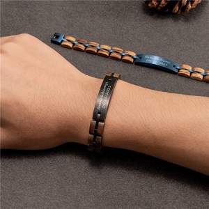 Pulsera de Madera y Acero Inoxidable para Hombre, Negra, con Logotipo Personalizado Grabado, Dijes de Diseño para Pulsera de Madera DIY - Product Image 6