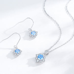 Juego de Joyería de Moda con Colgante de Flor de Circonio Azul Marino Chapado en Oro y Latón, Collar y Aretes para Mujer, Boda, Compromiso, Novia - Product Image 3