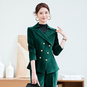 Blazers profesionales de gama alta con doble botonadura para <span class=keywords><strong>mujer</strong></span>, traje de <span class=keywords><strong>terciopelo</strong></span> grueso de manga larga para otoño e invierno con botones - Product Image 4