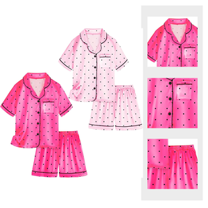 Pijamas <span class=keywords><strong>de</strong></span> satén para niñas Recién llegado Pijamas <span class=keywords><strong>de</strong></span> alta calidad Ropa <span class=keywords><strong>de</strong></span> verano para niños Manga corta y pantalones cortos Conjunto <span class=keywords><strong>de</strong></span> ropa <span class=keywords><strong>de</strong></span> casa para niños y niñas - Product Image 2