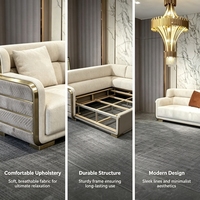 Juego de Sofás Modernos Minimalistas de Forma Lineal con Detalles Metálicos Dorados, Tela Suave, Muebles Duraderos y Ecológicos para Sala de Estar