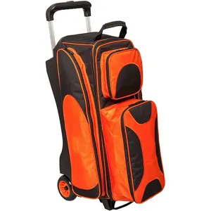 Large Double Rollers Bag Professional Trolley fit 3 Ball Roller Bowling Bag with Shoe Compartment