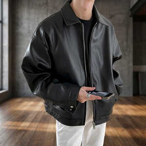 Mauroicardi printemps automne Cool luxe court noir doux lumière Pu cuir veste hommes fermeture éclair décontracté mode - Product Image 3