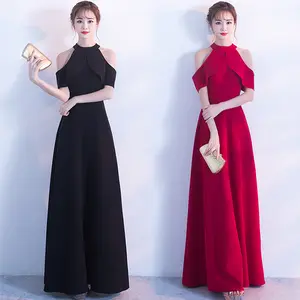 S0681T Elegant Banquet Long Black Evening Dresses XL Size Ladies' Annual Meeting and Wedding Dresses Thin Ball Gown