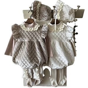 Encaje acolchado Color sólido elegante <span class=keywords><strong>bata</strong></span> otoño ropa de pana mono de manga larga bebé conjunto de traje de invierno - Product Image 1