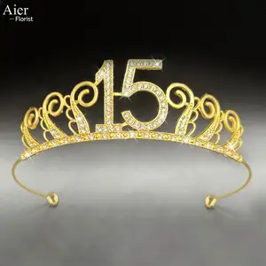 neues design 12 * 3,8 cm 15 jahre geburtstag tiara mit diamanten oder blumen-dekoration tiara oder kuchen-dekoration krone