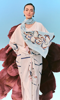 Nouvelle Arrivée 2026 : Ensemble Abaya Raya Malaisie avec Châle Assorti, Imprimé Floral Abstrait, en Satin Respirant, Col Montant, Modeste, pour l'Aïd Islamique