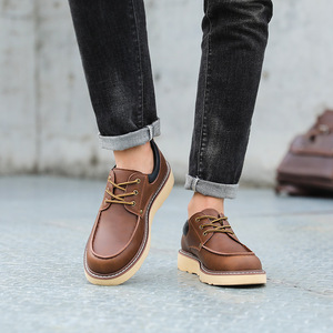 Bottes de travail de style américain à tige basse pour hommes, chaussures en cuir à bout épais, chaussures décontractées d'extérieur en cuir véritable pour hommes - Product Image 4