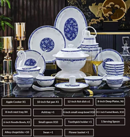 Service de table en porcelaine bleue et blanche avec motif ajouré fleur de prunier, vaisselle en céramique craquelée pour banquets à domicile