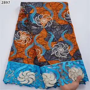 Tissu de dentelle africaine Ankara coloré et tissu de polyester de dentelle cousu tissu imprimé à la cire pour robe de femme nigériane A2897