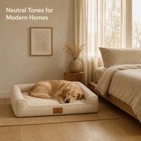 Cremefarbenes Bouclé Memory Foam Hundebett Sofa-Stil Haustier-Couch Abnehmbarer Waschbarer Bezug für Mittelgroße und Große Hunde Heimgebrauch