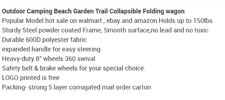 Outdoor Garden Folding Wagon Cart Spray Painting Process Steel Collapsible