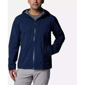 Veste Softshell bleu marine à fermeture éclair personnalisée pour hommes, vêtements d'extérieur décontractés avec logo avant, col montant et motif patchwork pour le printemps - Product Image 4