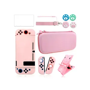 10 In 1 Roze Reizen Draagtas Accessoires Kit Voor Nintendo Switch Met Tpu Beschermhoes Glas Screen Protector Grip caps