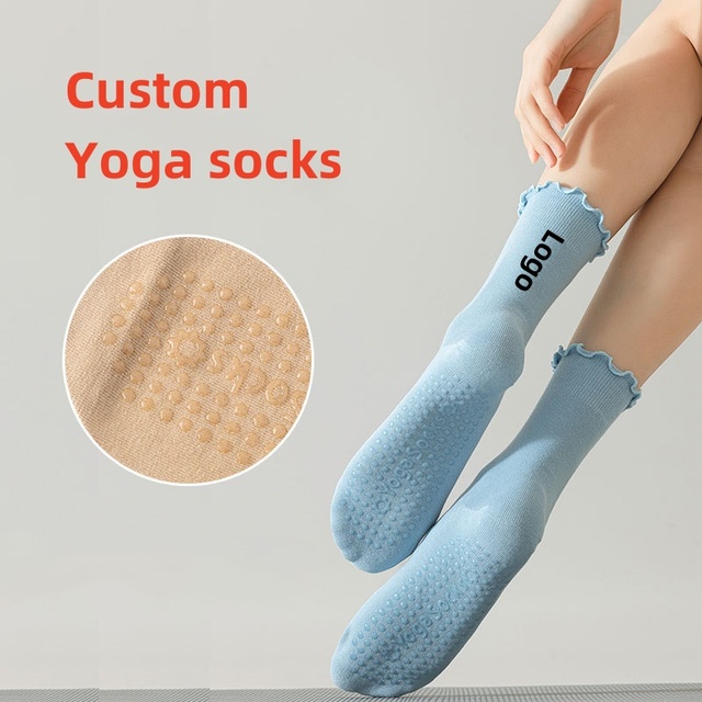 Custom Design Frill Pilates Grip Socks Ballet Style pink Trampoline Crew Spring Print for Women
