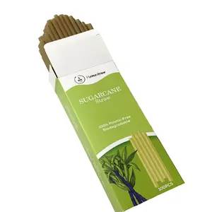 Vegetable Fiber Individual Wrapped Sugarcane Bagasse Straw Compostable Bio Degradable Sugar Cane Drink Straws