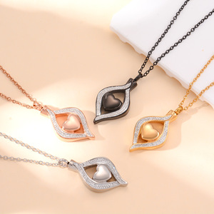 Collier en acier inoxydable en forme de cœur et de larme, bijou de crémation avec zircon - Product Image 4