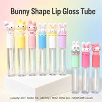 ISMAN Tubes de brillant à lèvres pour enfants en forme de lapin unique de 3 ml, conteneurs vides mignons en forme de lapin pour fond de teint, emballage cosmétique mini personnalisé avec logo