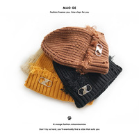 Nouveau bonnet en tricot jacquard tendance pour adulte, automne/hiver, style déchiré, pour temps froid, avec boucles métalliques, 48-50 cm