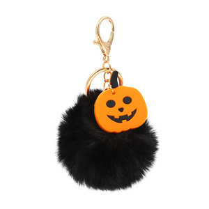 Porte-clés Pompon Halloween, boule noire moelleuse, breloque fantôme, citrouille, chapeau de sorcière, toile d'araignée, pirate, cadeau de fête - Product Image 3