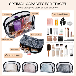 KONCAI Sac de beauté transparent en <span class=keywords><strong>vinyle</strong></span> Trousse à cosmétiques transparente Trousse de toilette de voyage Ensemble 2-en-1 Pochette en tissu brodé en vrac - Product Image 6