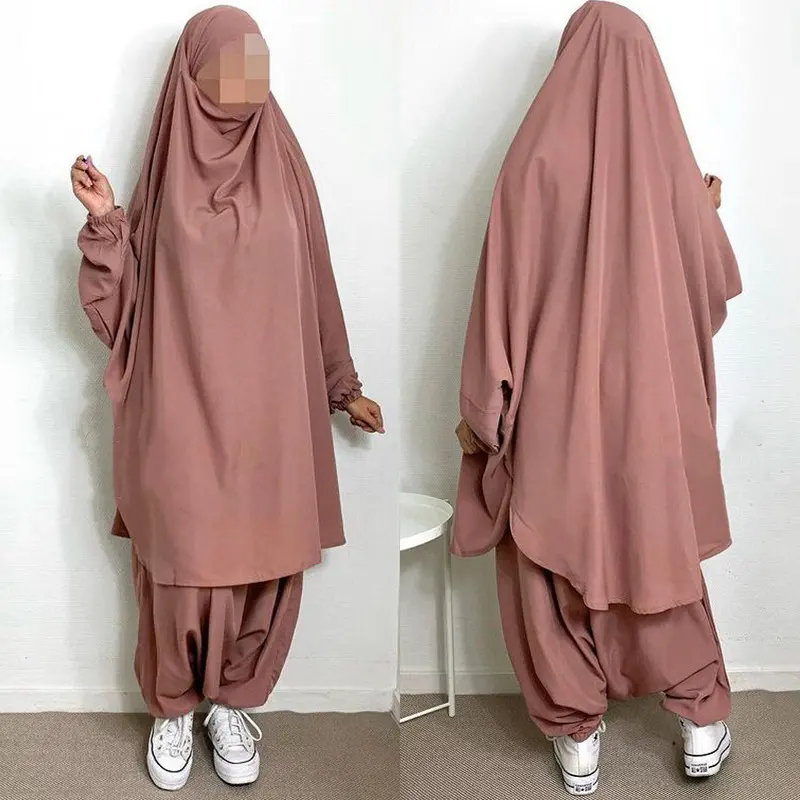 ขายส่ง Eid Nida พร้อม Niqab เจียมเนื้อเจียมตัว Khimar ฮิญาบ Abaya ชุดมุสลิมเสื้อผ้าอิสลาม 2 ชิ้นชุดสวดมนต์ Abaya Abaya กางเกงชุด