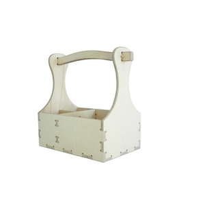 Panier de rangement large à 4 compartiments en contreplaqué brut, direct usine, avec poignée centrale, pour condiments - Product Image 6