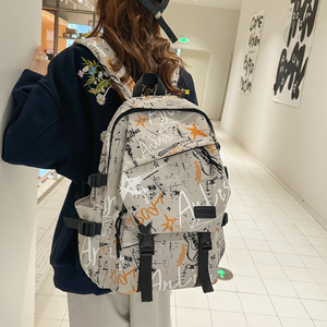 <b>Backpack</b> Women's Cool L Capacity Graffiti Men's Travel College Students Male Junior High School Students Schoolbag - Product Image 3