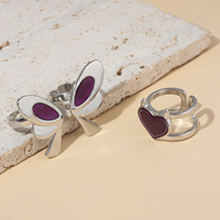 Ensemble de boucles d'oreilles en forme de cœur plaqué argent, design changeant de couleur, taille réglable, cadeau de mariage, de fiançailles, de fête, unisexe, tendance