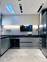 Nouveauté : Cuisine et meubles de salle à manger modulaires en bois massif de luxe moderne avec portes en verre, meubles de salon