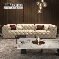 Decoración del Hogar, Sofá Seccional Chesterfield Grande, Sala de Estar Moderna, Muebles de Cuero Genuino de Lujo, Juego de Sofás