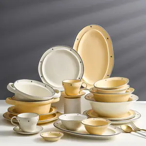 Nordic Tableware Household Simple Creative Bowl Plate Sauce Dish Cup Spoon Ceramic Dinnerware Set