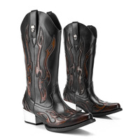 Bottes de cow-boy/cowgirl CHENO noires et rouges à bout coupé, style punk western, mi-mollet, pour femme