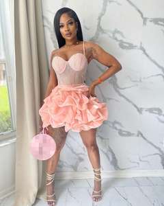 Abbigliamento estivo da donna per feste senza maniche con perline a pieghe Mini <span class=keywords><strong>abito</strong></span> da donna eleganti abiti Casual - Product Image 4